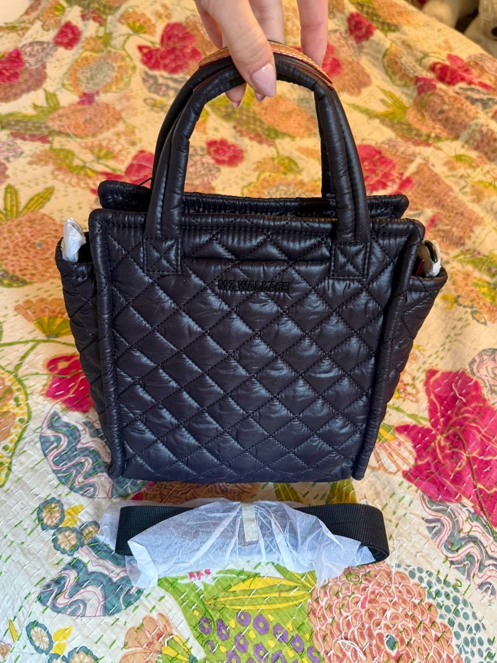 MZ Wallace Black Quilted Mini Tote with Removable Strap